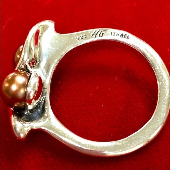 Signed Hagit Gorali Israel Sterling silver 925 Brown Pearl Ring - Picture 3 of 3